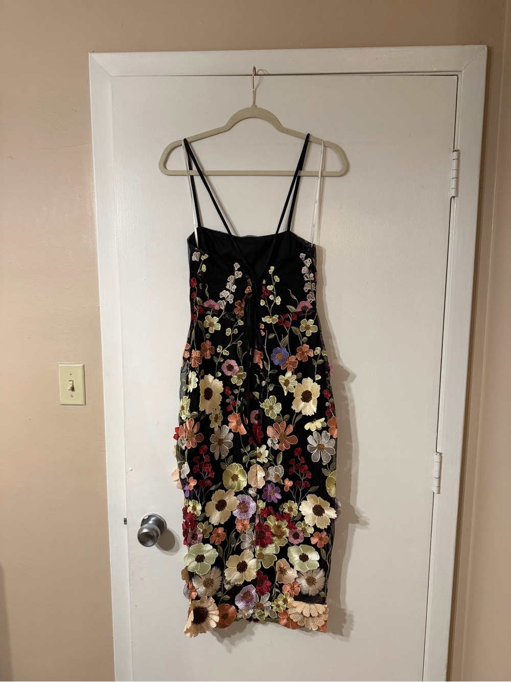 Lulus Thriving Energy Black 3D Floral Embroidered Lace-Up Midi Dress - Picture 3 of 5